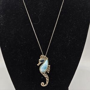 Sterling Silver .925 Seahorse Pendant 16” Chain Necklace Signed CFJ
